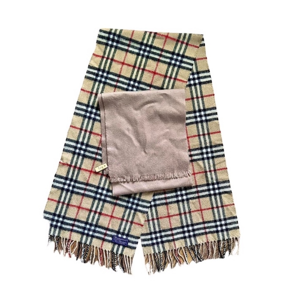 Vintage Burberry Check Lambswool Scarf Set 54x12